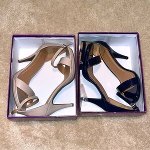 Elegant Women's Strappy Heels - Nude and Navy 10Wide